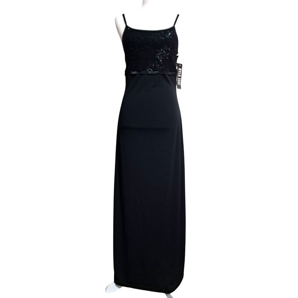 90s Byer Too Sz M Black Whimsey Goth Floral Metallic Bodice Floor Length‎ Formal